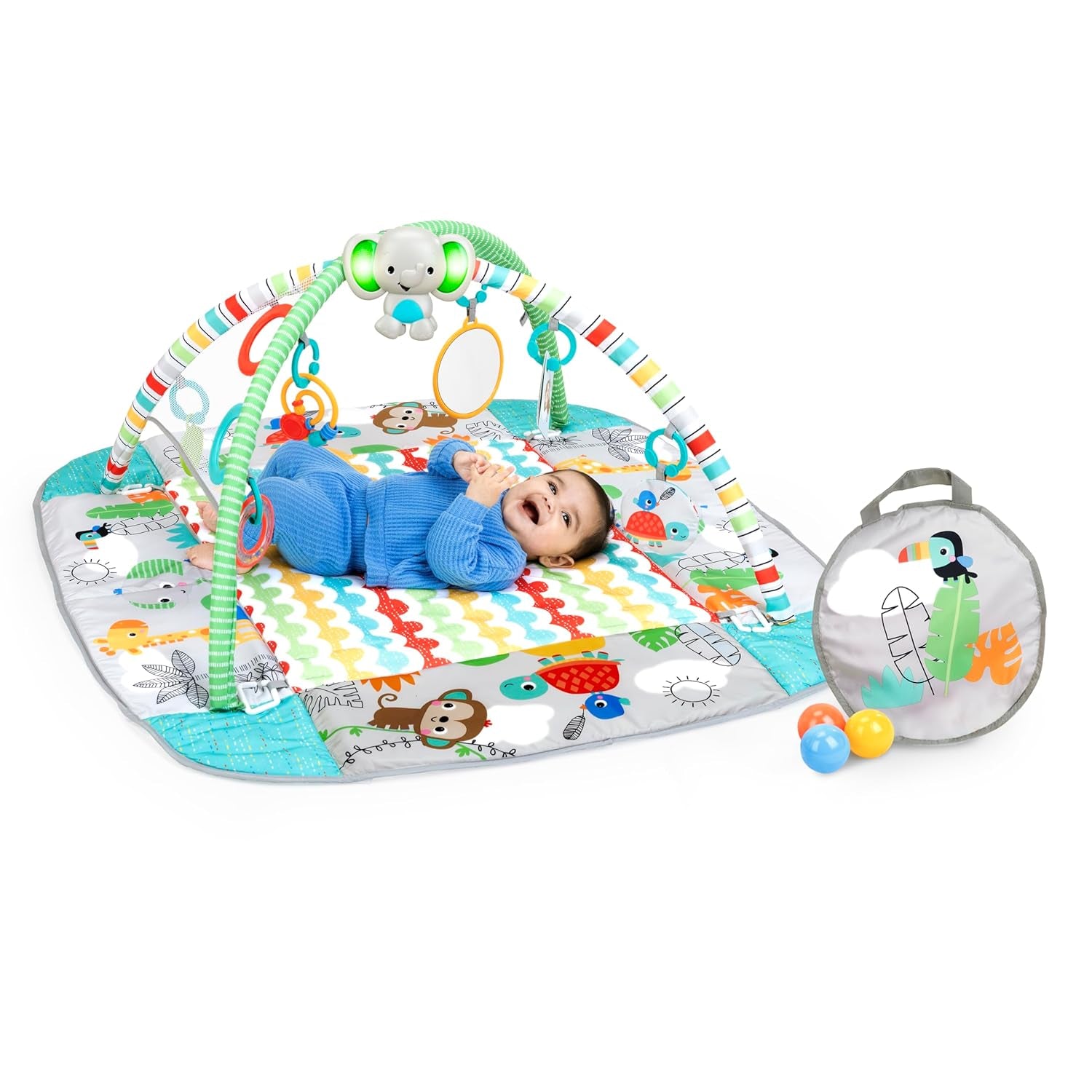 5-In-1 Your Way Ball Play - Jumbo Play Mat Converts to Ball Pit Baby Gym, Newborn to Toddler - Totally Tropical (Green)