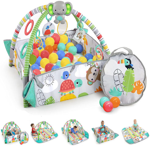 5-In-1 Your Way Ball Play - Jumbo Play Mat Converts to Ball Pit Baby Gym, Newborn to Toddler - Totally Tropical (Green)