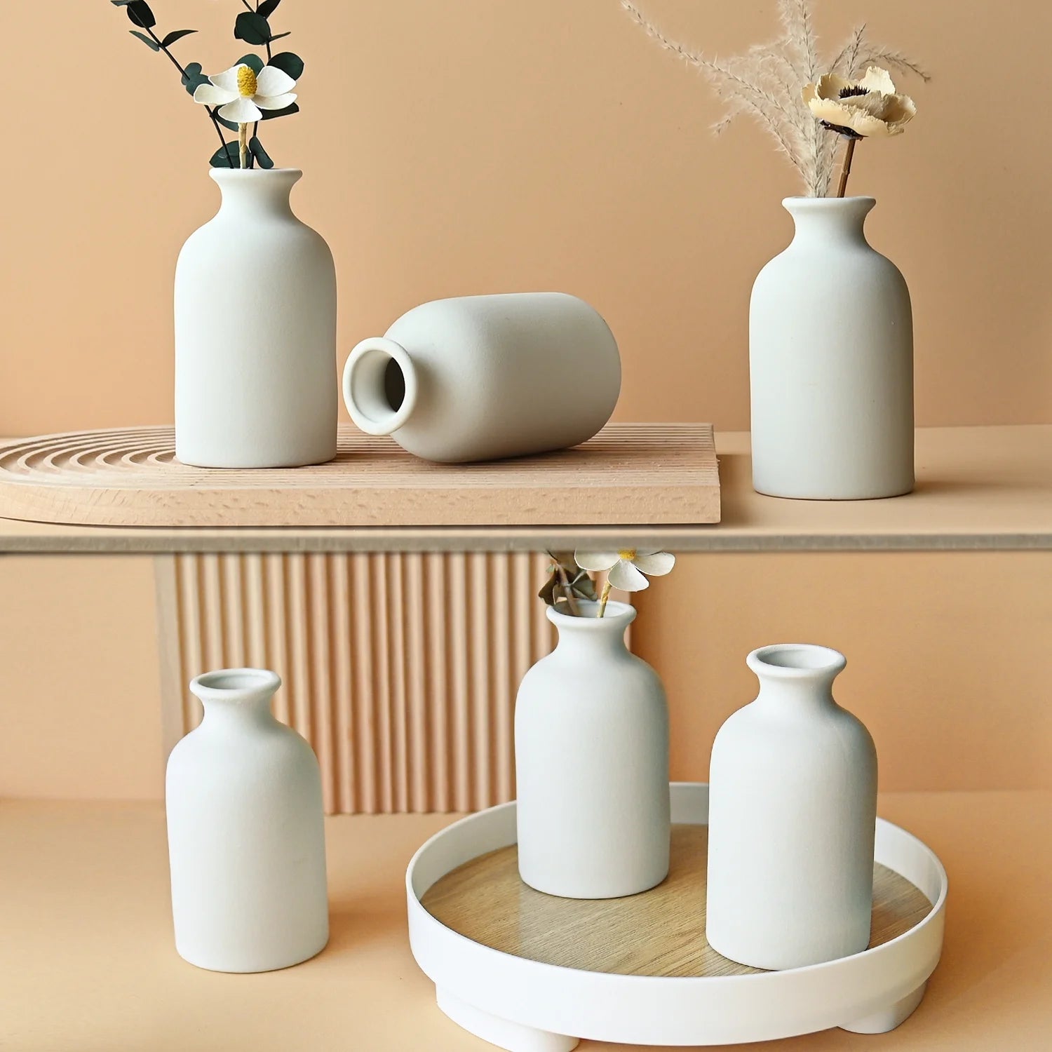 6 Pack Modern White 4.72'' Small Ceramic Vase Set of 6 for Living Room Bedroom Minimalist Fresh Flower Vases for Bouquet Home Decor Office Centerpieces Fireplace Nordic Gift for Fake Plant